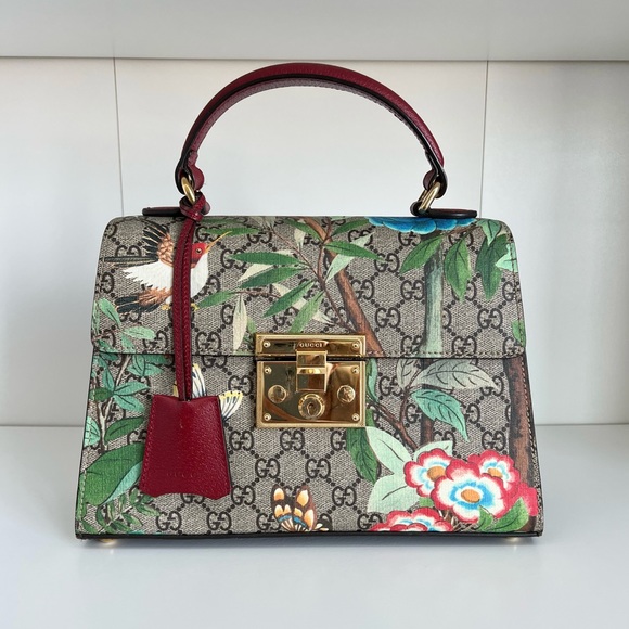 GUCCI ⭐️ Tian GG Floral Print Padlock Top Handle Shoulder Small Bag + Dust Bag - Picture 2 of 16